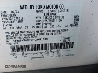 2023 Ford Explorer Platinum with VIN 1FM5K8HC9PGA51359, listed as a Copart auction lot 86424084 with 36,699 mi miles and Salvage title. Bid and sale history available at DreamBid. Image 14.