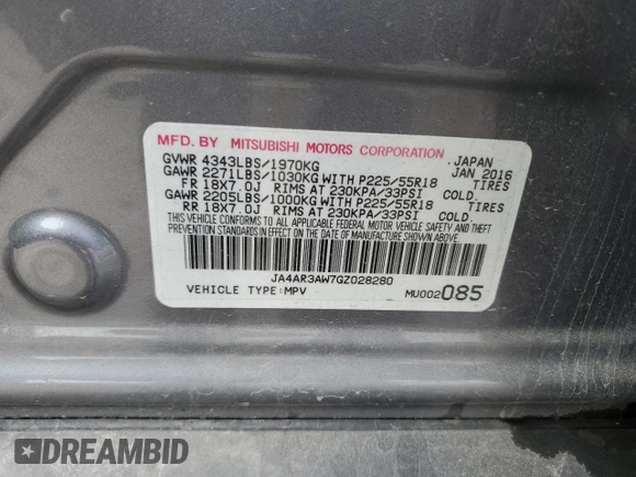 2016 Mitsubishi Outlander Sport 2.4 ES with VIN JA4AR3AW7GZ028280, listed as a Copart auction lot 41523695 with 108,136 mi miles and Salvage Title. Bid and sale history available at carsss.com. Image 13.