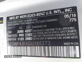 2016 Mercedes-Benz C 300 with VIN 55SWF4JBXGU165273, listed as a IAAI auction lot 42175112 with 104,261 mi miles and . Bid and sale history available at DreamBid. Image 9.