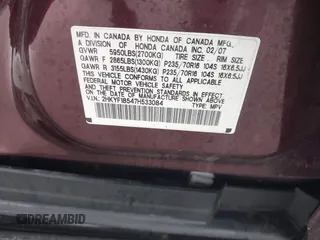 2007 Honda Pilot EX-L with VIN 2HKYF18547H533084, listed as a IAAI auction lot 41729988 with 199,886 mi miles and . Bid and sale history available at DreamBid. Image 9.