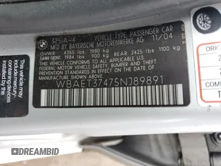 2005 BMW 3 Series 325i with VIN WBAET37475NJ89891, listed as a Copart auction lot 47882295 with 171,271 mi miles and Salvage Title. Bid and sale history available at carsss.com. Image 14.