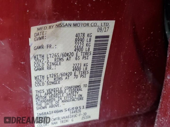 2017 Nissan Titan XD PRO-4X with VIN 1N6BA1F46HN568951, listed as a Copart auction lot 86619384 with 132,838 mi miles and Salvage Title. Bid and sale history available at carsss.com. Image 14.