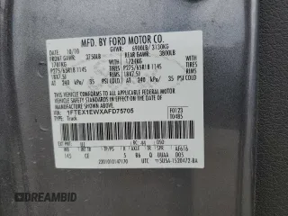 2010 Ford F-150 XL z VIN 1FTEX1EWXAFD75705, wystawiony jako Copart lot #56685075 z przebiegiem 203 492 mil mil oraz Szkoda całkowita • Salvage title. Historia ofert i sprzedaży dostępna na DreamBid. Obrazek 12.