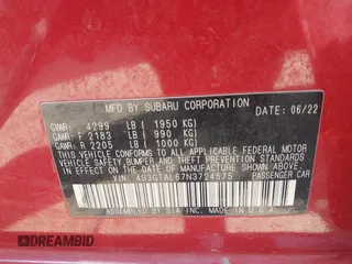 2022 Subaru Impreza Special Sports with VIN 4S3GTAL67N3724575, listed as a IAAI auction lot 42375237 with 21,787 mi miles and . Bid and sale history available at DreamBid. Image 9.
