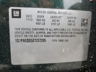 2014 Chevrolet Cruze LS with VIN 1G1PA5SG5E7237285, listed as a Copart auction lot 53741035 with 100,599 mi miles and Clean Title. Bid and sale history available at carsss.com. Image 12.