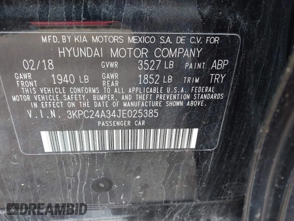 2018 Hyundai Accent SE with VIN 3KPC24A34JE025385, listed as a IAAI auction lot 40833564 with 75,012 mi miles and . Bid and sale history available at carsss.com. Image 9.