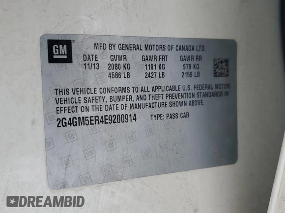 2014 Buick Regal Premium I с VIN 2G4GM5ER4E9200914, выставлен на аукционе Copart как лот 42866985 с пробегом Не указан миль и Чистый • Clean title. История ставок и продаж доступна на DreamBid. Изображение 13.