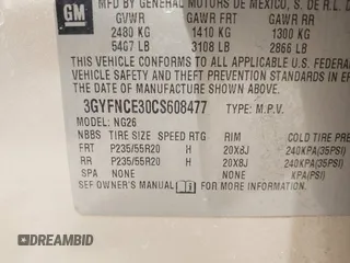 2012 Cadillac SRX Premium Collection with VIN 3GYFNCE30CS608477, listed as a IAAI auction lot 42120676 with 183,619 mi miles and . Bid and sale history available at DreamBid. Image 9.