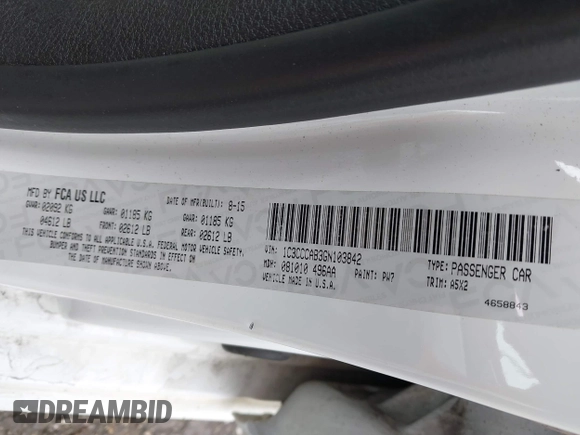 2016 Chrysler 200 Limited with VIN 1C3CCCAB3GN103842, listed as a IAAI auction lot 41940847 with 200,153 mi miles and . Bid and sale history available at carsss.com. Image 9.