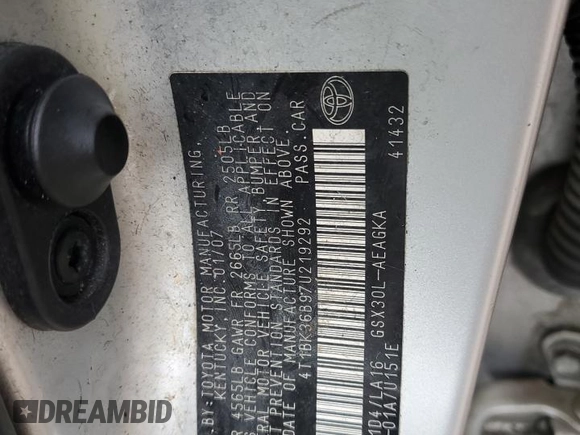 2007 Toyota Avalon XL with VIN 4T1BK36B97U219292, listed as a Copart auction lot 52901885 with 191,799 mi miles and Salvage Title. Bid and sale history available at DreamBid. Image 15.