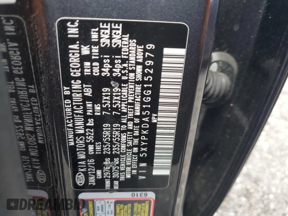 2016 Kia Sorento SX z VIN 5XYPKDA51GG152979, wystawiony jako Copart lot #57942165 z przebiegiem 189 283 mil mil oraz Szkoda całkowita • Salvage title. Historia ofert i sprzedaży dostępna na DreamBid. Obrazek 13.