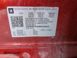 2021 Chevrolet Blazer RS with VIN 3GNKBKRS4MS534871, listed as a Copart auction lot 51382725 with 45,397 mi miles and Salvage title. Bid and sale history available at DreamBid. Image 14.