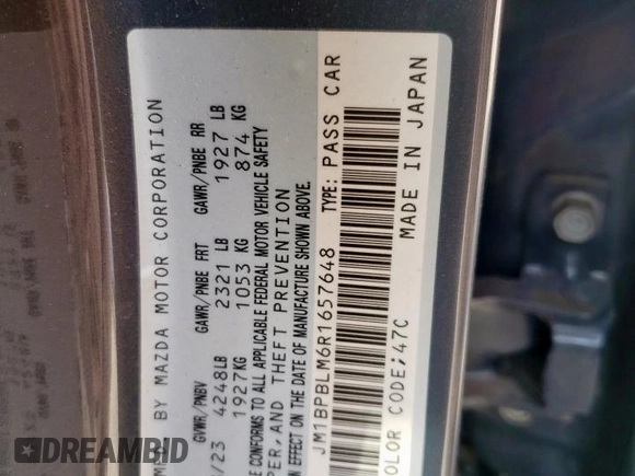 2024 Mazda 3 S Carbon Edition with VIN JM1BPBLM6R1657648, listed as a Copart auction lot 57335935 with 26,462 mi miles and Salvage title. Bid and sale history available at DreamBid. Image 12.