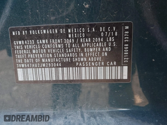 2018 Volkswagen GTI S с VIN 3VW547AU2JM293044, выставлен на аукционе IAAI как лот 41821269 с пробегом 77 366 миль миль и . История ставок и продаж доступна на DreamBid. Изображение 9.