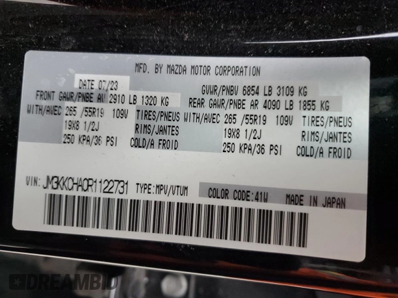 2024 Mazda CX-90 Premium Sport with VIN JM3KKCHA0R1122731, listed as a Copart auction lot 80454474 with 20,371 mi miles and Salvage title. Bid and sale history available at DreamBid. Image 14.