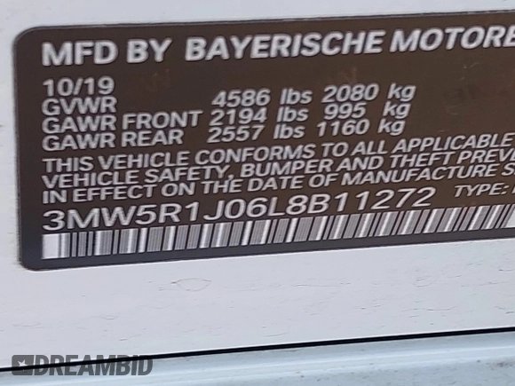2020 BMW 3 Series 330i z VIN 3MW5R1J06L8B11272, wystawiony jako IAAI lot #41376487 z przebiegiem 28 683 mil mil oraz . Historia ofert i sprzedaży dostępna na DreamBid. Obrazek 9.