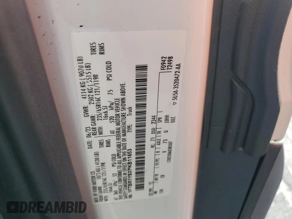 2023 Ford Transit Cargo with VIN 1FTBR1Y8XPKB11653, listed as a Copart auction lot 84255434 with Not Provided miles and Clean Title. Bid and sale history available at DreamBid. Image 13.