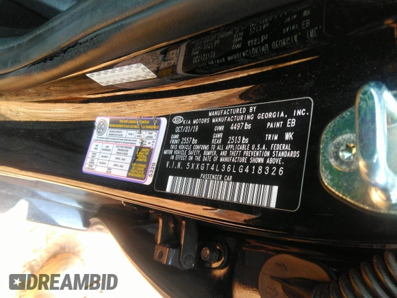 2020 Kia Optima LX with VIN 5XXGT4L36LG418326, listed as a IAAI auction lot 41516154 with 71,091 mi miles. Bid and sale history available at carsss.com. Image 9.