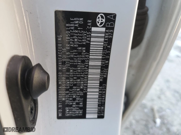2016 Toyota Corolla L with VIN 5YFBURHE6GP486587, listed as a Copart auction lot 46725305 with 127,827 mi miles and Salvage Title. Bid and sale history available at carsss.com. Image 14.