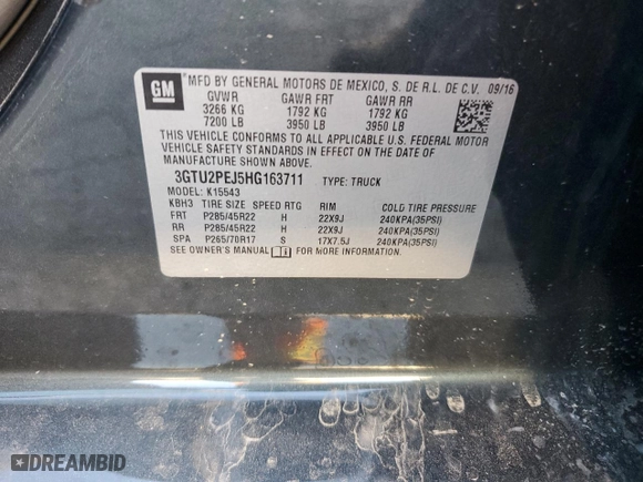2017 GMC Sierra 1500 Denali with VIN 3GTU2PEJ5HG163711, listed as a Copart auction lot 76548614 with 113,688 mi miles and Salvage Title. Bid and sale history available at carsss.com. Image 12.