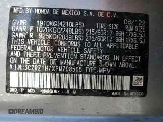 2023 Honda HR-V EX-L with VIN 3CZRZ1H7XPM708505, listed as a Copart auction lot 42523595 with 41,553 mi miles and Salvage title. Bid and sale history available at DreamBid. Image 14.