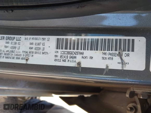 2012 Chrysler 200 Touring with VIN 1C3CCBBG6CN297040, listed as a IAAI auction lot 41756345 with 162,771 mi miles. Bid and sale history available at carsss.com. Image 9.
