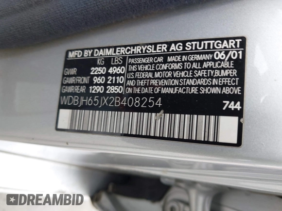 2002 Mercedes-Benz E 320 with VIN WDBJH65JX2B408254, listed as a IAAI auction lot 42131380 with 173,786 mi miles and . Bid and sale history available at DreamBid. Image 9.