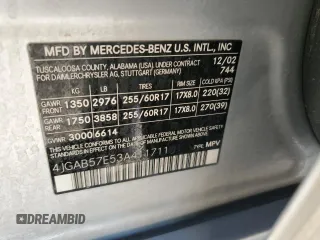 2003 Mercedes-Benz M 350 with VIN 4JGAB57E53A411711, listed as a Copart auction lot 85751154 with 114,483 mi miles and Salvage Title. Bid and sale history available at DreamBid. Image 14.
