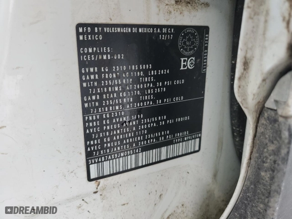 2018 Volkswagen Tiguan SEL Premium with VIN 3VV4B7AX9JM095142, listed as a Copart auction lot 46294955 with 138,852 mi miles and Salvage Title. Bid and sale history available at carsss.com. Image 12.