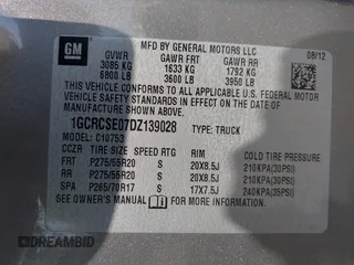 2013 Chevrolet Silverado 1500 LT with VIN 1GCRCSE07DZ139028, listed as a IAAI auction lot 42153434 with 89,181 mi miles and . Bid and sale history available at DreamBid. Image 9.