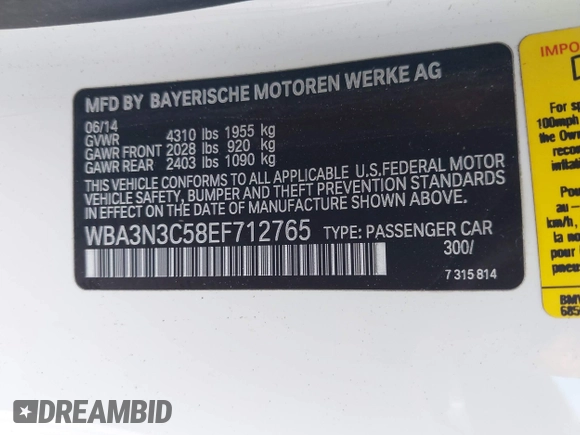 2014 BMW 4 Series 428i с VIN WBA3N3C58EF712765, выставлен на аукционе IAAI как лот 42470456 с пробегом 73 901 миль миль и . История ставок и продаж доступна на DreamBid. Изображение 9.