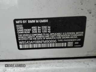2022 BMW M3 Competition xDrive z VIN WBS43AY08NFM90896, wystawiony jako Copart lot #88685375 z przebiegiem Nie podano mil oraz Szkoda całkowita • Salvage title. Historia ofert i sprzedaży dostępna na DreamBid. Obrazek 12.