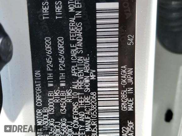 2016 Toyota 4Runner Limited with VIN JTEBU5JR1G5382068, listed as a Copart auction lot 55358055 with 95,074 mi miles and Salvage Title. Bid and sale history available at DreamBid. Image 13.