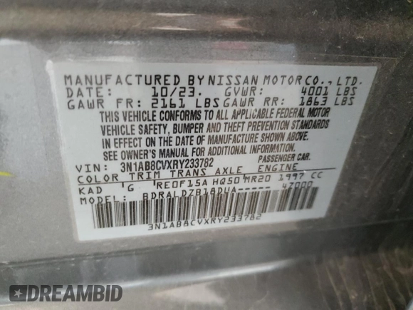2024 Nissan Sentra SV z VIN 3N1AB8CVXRY233782, wystawiony jako Copart lot #60501435 z przebiegiem 28 629 mil mil oraz Czysty tytuł • Clean title. Historia ofert i sprzedaży dostępna na DreamBid. Obrazek 12.