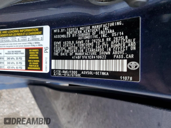 2014 Toyota Camry L with VIN 4T4BF1FK1ER410622, listed as a Copart auction lot 42907405 with 110,077 mi miles and Salvage Title. Bid and sale history available at carsss.com. Image 14.