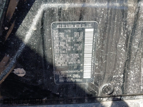 2017 Nissan Armada SV z VIN JN8AY2NC2H9504072, wystawiony jako IAAI lot #41660343 z przebiegiem 106 316 mil mil oraz . Historia ofert i sprzedaży dostępna na DreamBid. Obrazek 9.