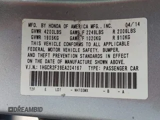 2014 Honda Accord Sedan LX with VIN 1HGCR2F39EA204167, listed as a IAAI auction lot 42086879 with 129,596 mi miles. Bid and sale history available at carsss.com. Image 9.