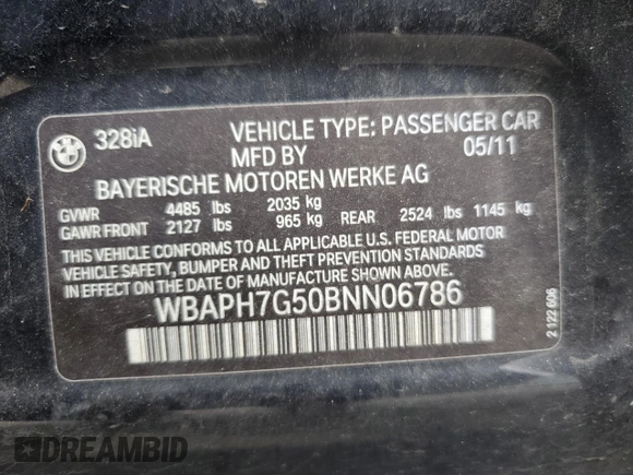 2011 BMW 3 Series 328i с VIN WBAPH7G50BNN06786, выставлен на аукционе Copart как лот 51624605 с пробегом 115 173 миль миль и Списание • Salvage title. История ставок и продаж доступна на DreamBid. Изображение 14.