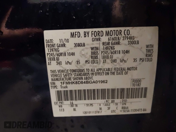 2011 Ford Explorer XLT with VIN 1FMHK8D84BGA01962, listed as a IAAI auction lot 42055957 with 133,977 mi miles and . Bid and sale history available at DreamBid. Image 9.