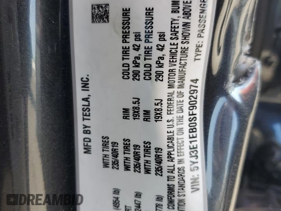 2025 Tesla Model 3 Long Range with VIN 5YJ3E1EB0SF902974, listed as a Copart auction lot 59728245 with 6,398 mi miles and Salvage title. Bid and sale history available at DreamBid. Image 12.
