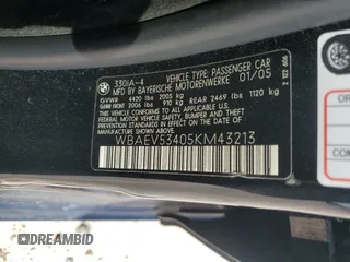 2005 BMW 3 Series 330i with VIN WBAEV53405KM43213, listed as a Copart auction lot 74597414 with 182,881 mi miles and Salvage Title. Bid and sale history available at carsss.com. Image 12.