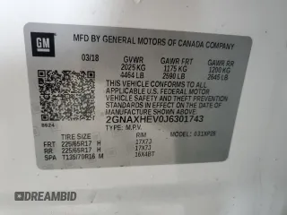 2018 Chevrolet Equinox LS with VIN 2GNAXHEV0J6301743, listed as a Copart auction lot 49280555 with Not Provided miles and Salvage Title. Bid and sale history available at DreamBid. Image 13.