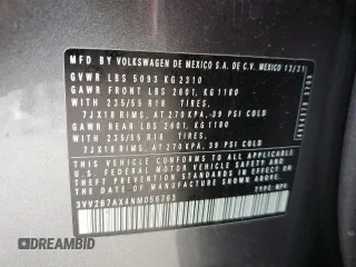 2022 Volkswagen Tiguan SE с VIN 3VV2B7AX4NM056763, выставлен на аукционе Copart как лот 61078065 с пробегом Не указан миль и На запчасти • Non repairable. История ставок и продаж доступна на DreamBid. Изображение 14.
