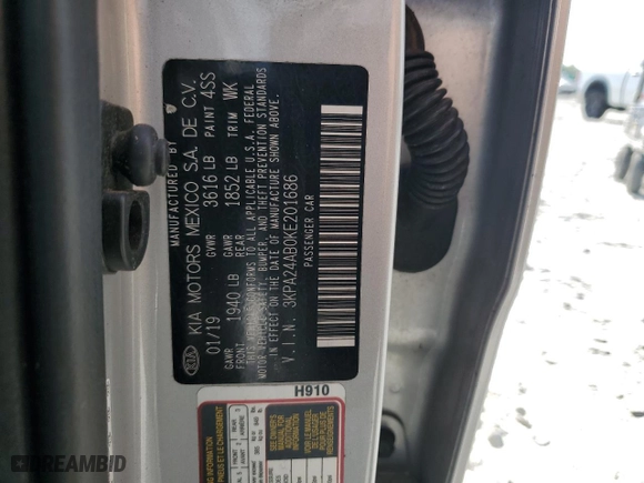 2019 Kia Rio S with VIN 3KPA24AB0KE201686, listed as a Copart auction lot 66845284 with 88,011 mi miles and Salvage Title. Bid and sale history available at carsss.com. Image 12.
