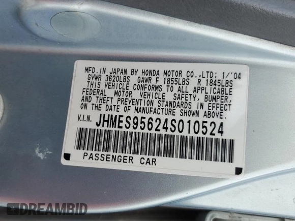 2004 Honda Civic Hybrid with VIN JHMES95624S010524, listed as a Copart auction lot 87261204 with 286,100 mi miles and Salvage Title. Bid and sale history available at carsss.com. Image 12.