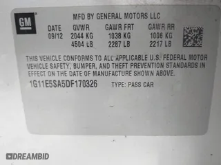 2013 Chevrolet Malibu LT with VIN 1G11E5SA5DF170326, listed as a IAAI auction lot 41689943 with 137,206 mi miles. Bid and sale history available at carsss.com. Image 9.