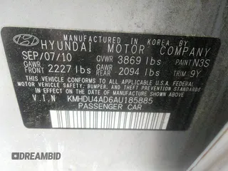 2010 Hyundai Elantra GLS z VIN KMHDU4AD6AU185885, wystawiony jako IAAI lot #42466100 z przebiegiem 200 842 mil mil oraz . Historia ofert i sprzedaży dostępna na DreamBid. Obrazek 9.