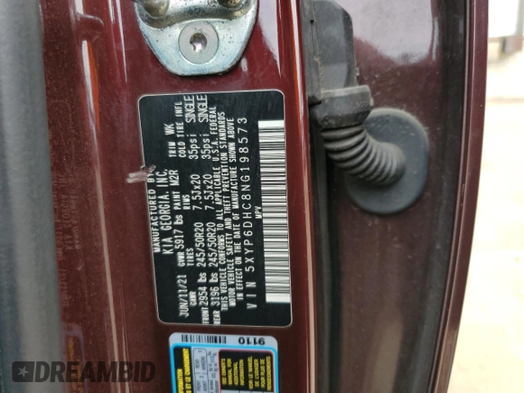 2022 Kia Telluride S with VIN 5XYP6DHC8NG198573, listed as a Copart auction lot 66710595 with 62,369 mi miles and Clean title. Bid and sale history available at DreamBid. Image 13.