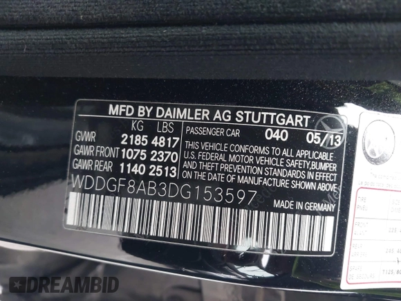 2013 Mercedes-Benz C 300 Sport with VIN WDDGF8AB3DG153597, listed as a IAAI auction lot 42062599 with 107,259 mi miles and . Bid and sale history available at DreamBid. Image 9.