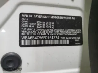 2015 BMW 6 Series 650i xDrive with VIN WBA6B4C56FD761374, listed as a Copart auction lot 41599334 with 63,057 mi miles and Salvage Title. Bid and sale history available at carsss.com. Image 14.